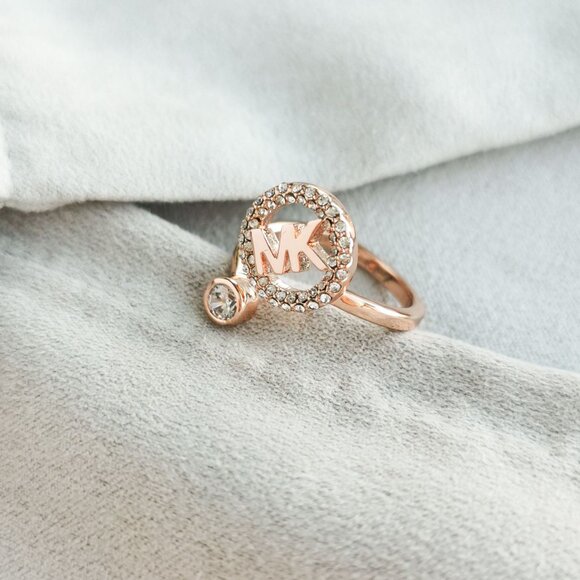 Michael Kors Monogram Logo and Crystal Rose Gold open ring size 8 w/ dust bag - Picture 3 of 3